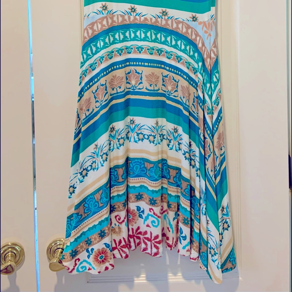 Sleeveless jersey cotton turquoise print dress - Picture 8 of 11